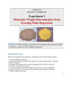 Experiment 3 Molecular Weight Determination from Freezing Point