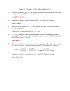 Chapter 4: Worksheet #1 Mass Relationships Molarity 1. Calculate