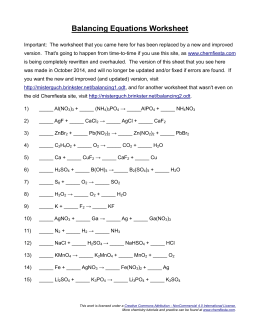 Predicting Reaction Products Worksheet