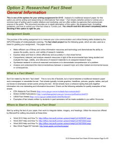 Option 2: Researched Fact Sheet General Information