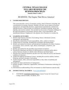 CENTRAL TEXAS COLLEGE SYLLABUS BUSINESS 1301