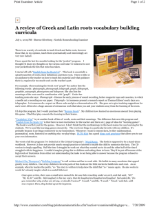 A review of Greek and Latin roots vocabulary