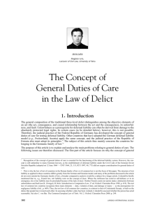 The Concept of General Duties of Care in the Law of Delict