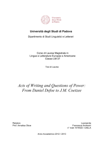 Acts of Writing and Questions of Power: From Daniel Defoe to J.M.