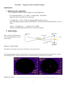 Note Sheet - Properties of Stars & Stellar Evolution
