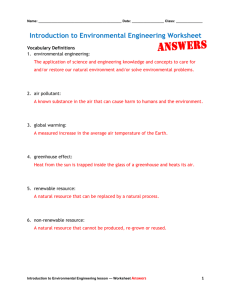 Introduction to Environmental Engineering Worksheet Answers
