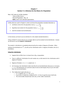 Chapter 7 Section 7.1: Inference for the Mean of