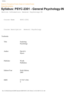 Syllabus: PSYC-2301 - General Psychology-IN