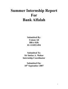Summer Internship Report for Bank Alfalah