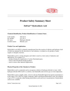 Hydrochloric Acid Product Safety Summary