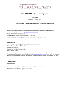 MGMT304-940: Intro to Management Syllabus