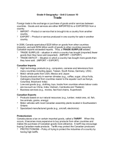 Grade 9 Geography – Unit 2 Lesson 10 Foreign trade is the