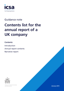 Contents list for the annual report of a UK company