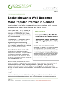 Saskatchewan's Wall Becomes Most Popular Premier in Canada