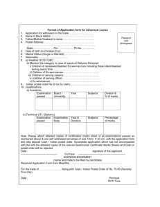 Format of Application form for Advanced course 1. Application for