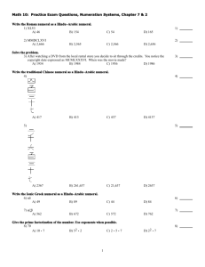 Math 10: Practice Exam Questions, Numeration Systems, Chapter 7