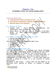 Chapter One INTRODUCTION TO TOUR OPERATION
