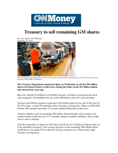 Treasury to sell remaining GM shares