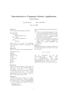 Introduction to Computer Science Application Final Exam