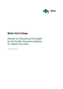 Blake Hall College Review for Educational Oversight by the Quality