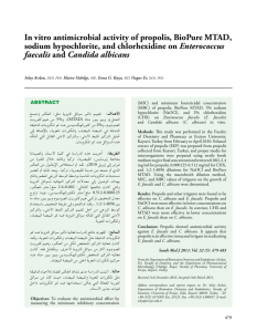 In vitro antimicrobial activity of propolis, BioPure MTAD, sodium