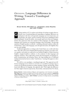 Language Difference in Writing: Toward a Translingual Approach