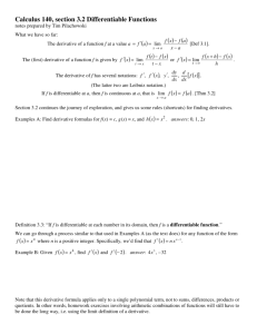 Calculus 140, section 3.2 Differentiable Functions
