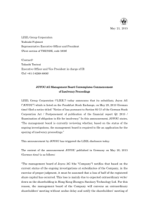 JOYOU AG Management Board Contemplates Commencement of