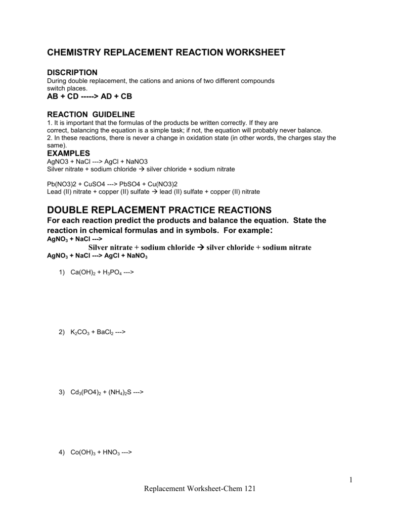 Single Replacement Reaction Worksheet. Worksheets. Ratchasima Printable Worksheets and Kids 