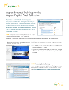 Aspen Product Training for the Aspen Capital Cost Estimator