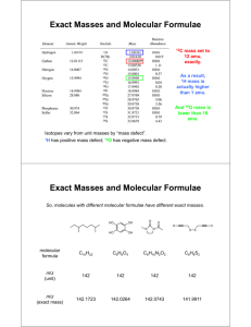 Exact Masses and Molecular Formulae