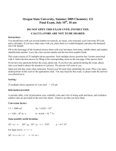 Oregon State University, Summer 2009 Chemistry 121 Final Exam