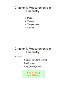Chapter 1: Measurements in Chemistry Chapter 1: Measurements