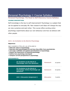Personal Psychology I: Course Syllabus