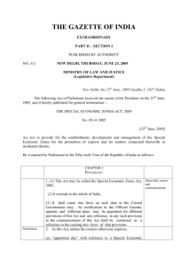 SEZ Act 2005 - Ministry of Commerce and Industry