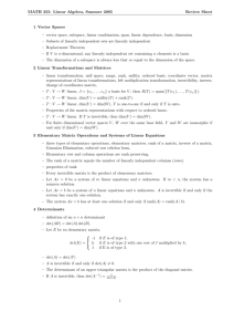 MATH 355: Linear Algebra, Summer 2005 Review Sheet 1 Vector