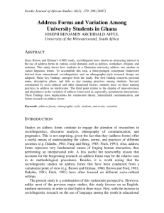 Address Forms and Variation Among University Students in Ghana