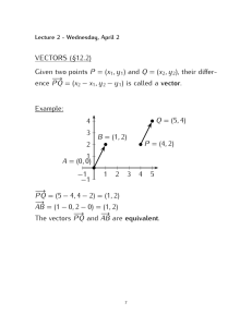 VECTORS (§12 2) Given two points P = ( 1 1) and Q = ( 2 2), their