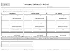Registration Worksheet for Grade 10