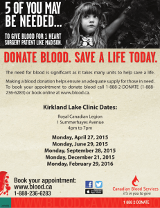 Blood Donor Clinics for Kirkland Lake 2015-2