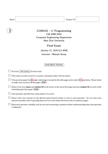 COM142 – C Programming Final Exam
