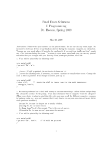 Final Exam Solutions C Programming Dr. Beeson, Spring 2009