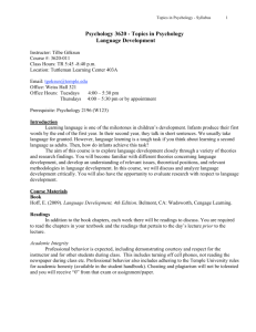 Psychology 3620 - Topics in Psychology Language Development