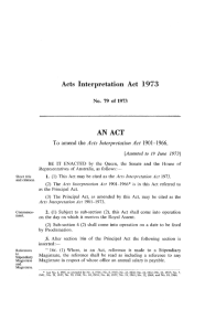 Acts Interpretation Act 1973 AN ACT
