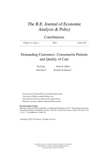 Demanding Customers: Consumerist Patients and Quality of Care