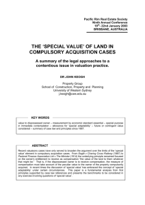'special value' of land - Pacific Rim Real Estate Society (PRRES)
