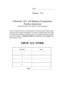 Test Question for CHM101, Exam 1