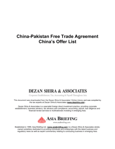 China-Pakistan Free Trade Agreement China's