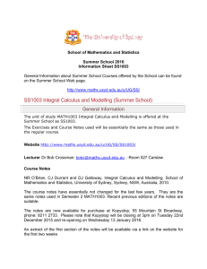 SS1003 Integral Calculus and Modelling (Summer School)