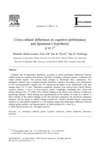 Cross-cultural differences in cognitive performance and Spearman's